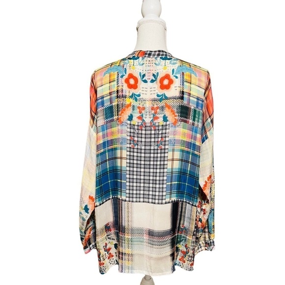 JOHNNY WAS WOMENS LONG SLEEVE COLORFUL OVERSIZED BLOUSE SIZE XS - Picture 3 of 11